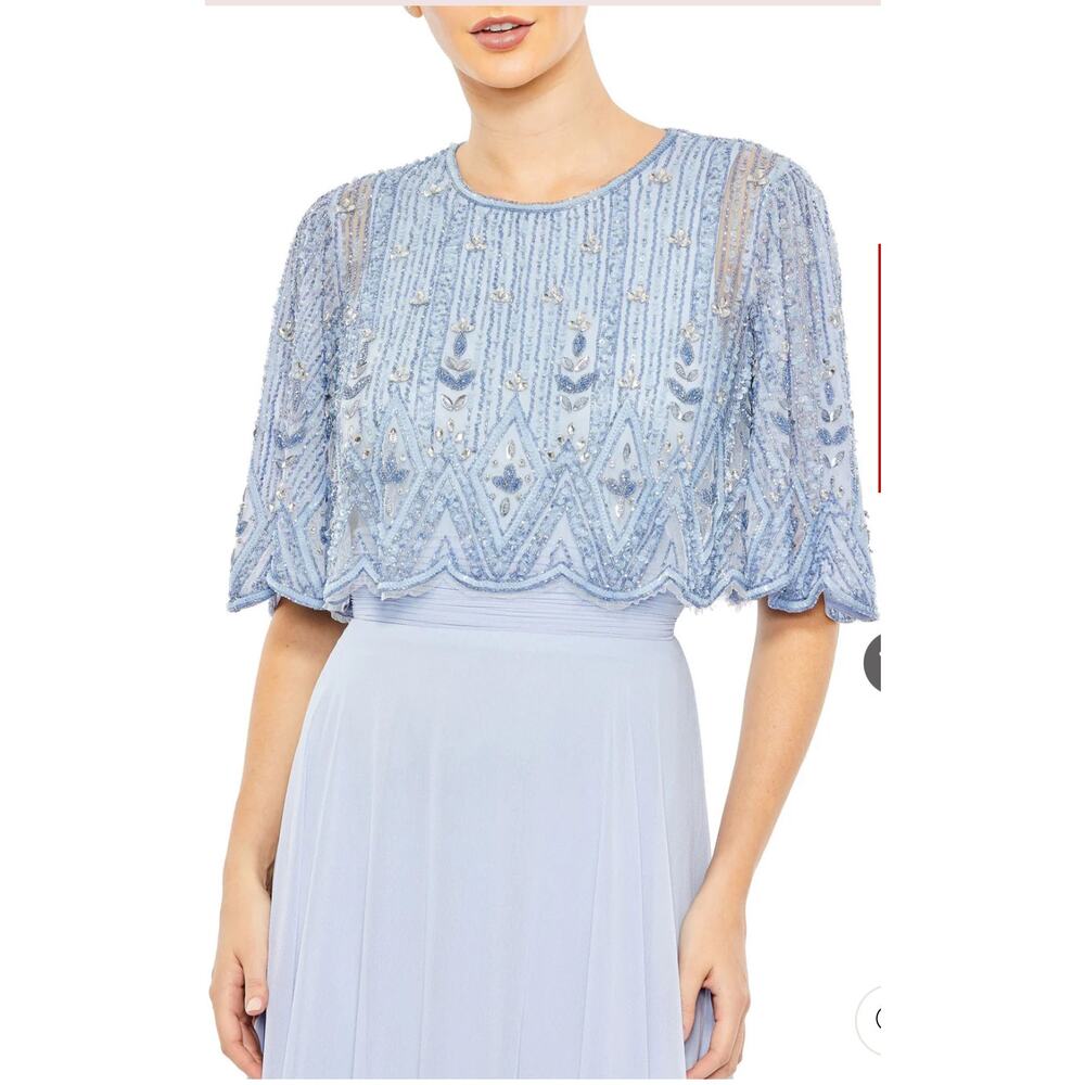 Mac Duggal 9181 Powder Blue Chiffon Gown w/ Fully Beaded 3/4 Sleeve Top 4 $598 - Picture 10 of 10